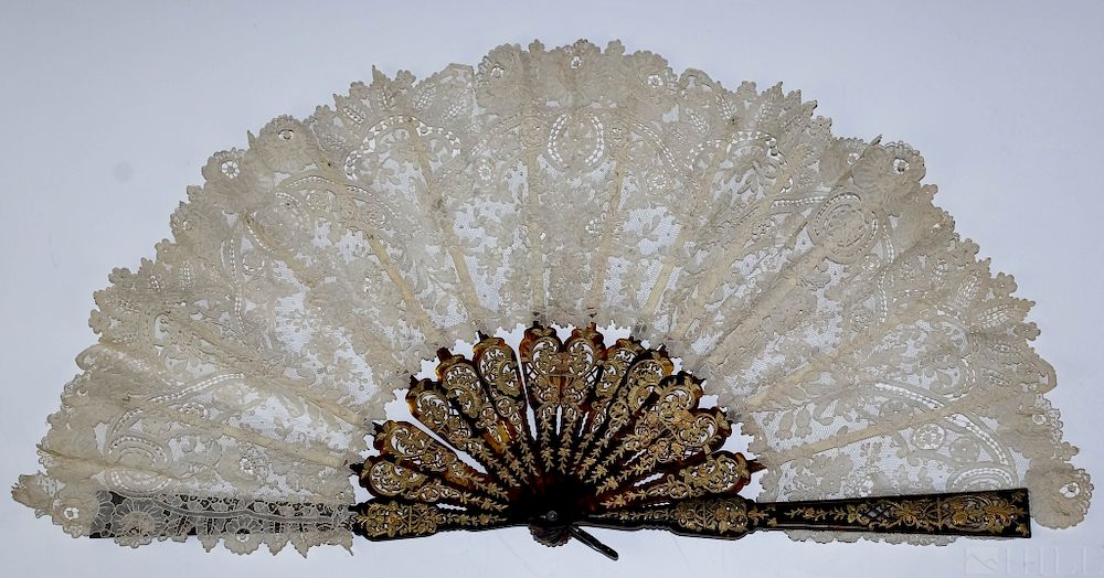 Appraisal: th C French Brussels Rosepoint Lace Wedding Fan Victorian Fan