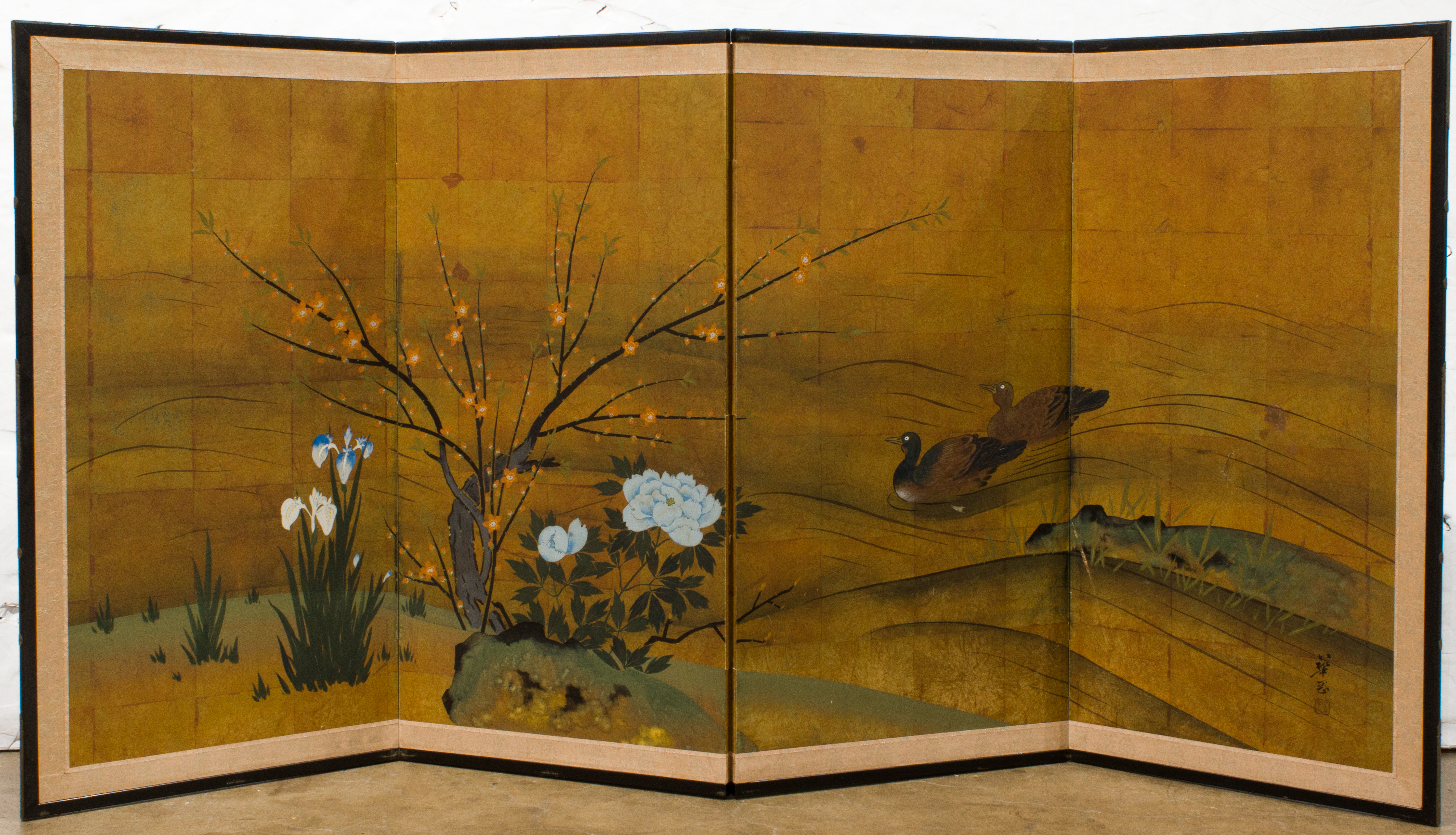 Appraisal: JAPANESE FOUR-PANEL SCREEN Japanese four-panel screen h