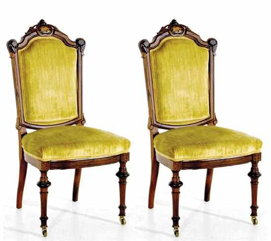 Appraisal: Pair Renaissance Revival inlaid rosewood music room chairs circa shaped