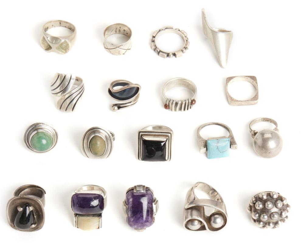 Appraisal: A group of modernist rings Third-quarter th Century Most stamped