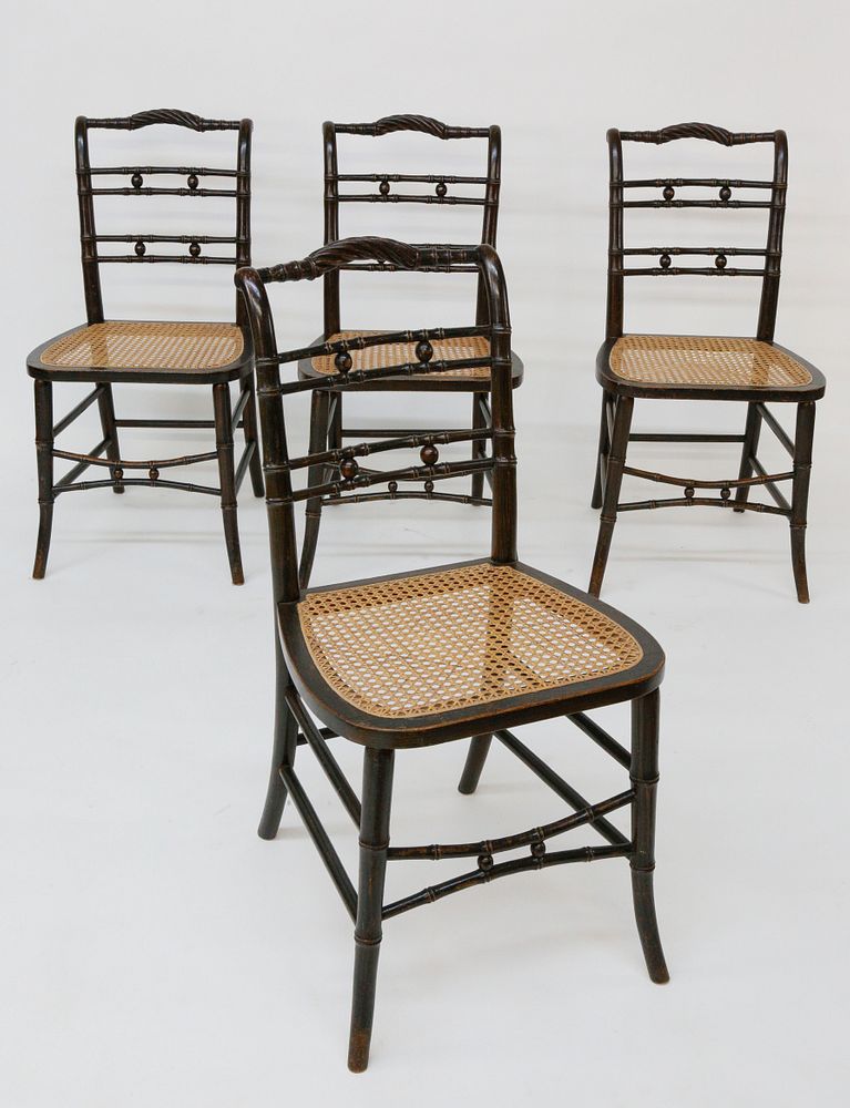 Appraisal: Four th c English Regency Grain Decorated Faux Bamboo Chairs