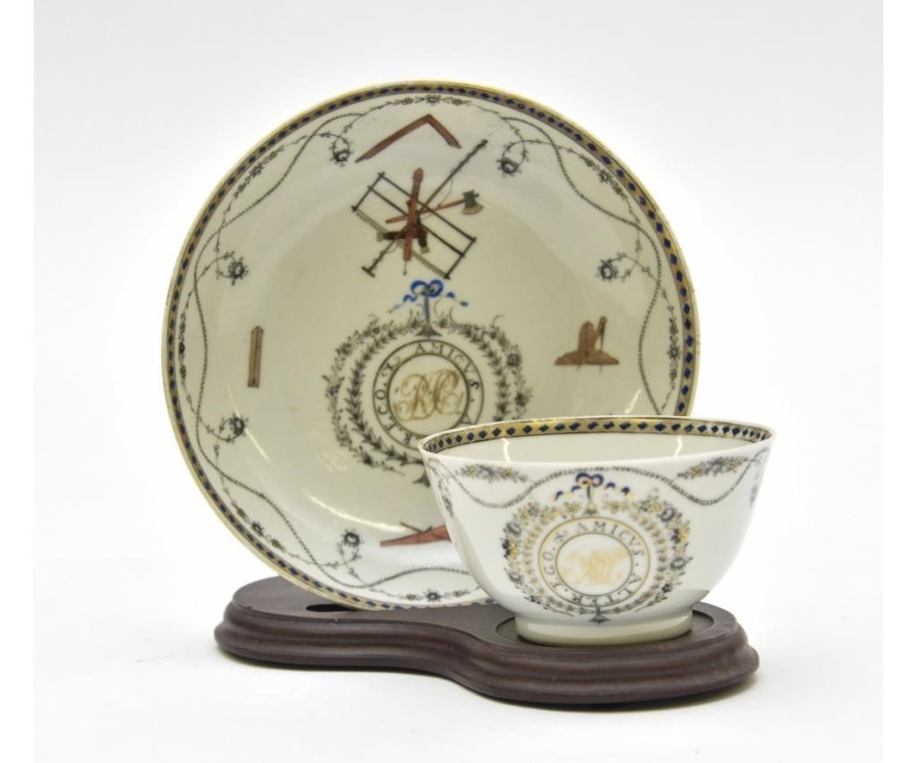 Appraisal: Rare Chinese porcelain cup and saucer with Masonic emblems of