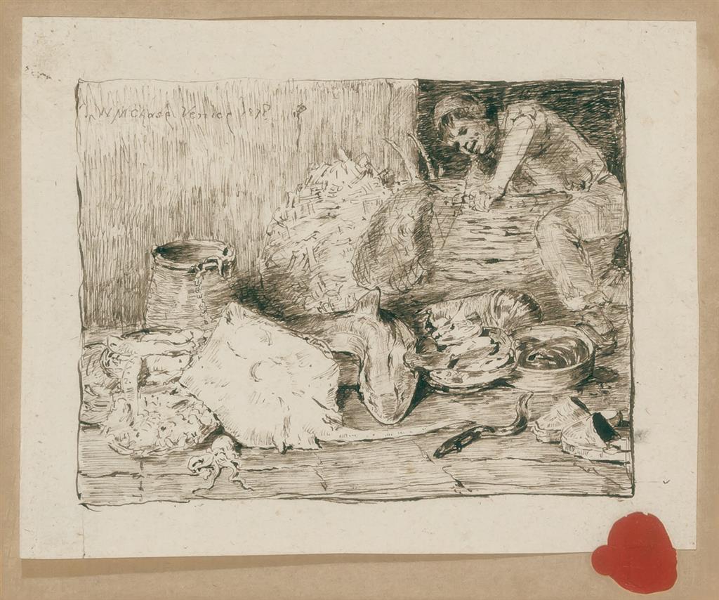 Appraisal: WILLIAM MERRITT CHASE American - Fishmonger ink on paper signed