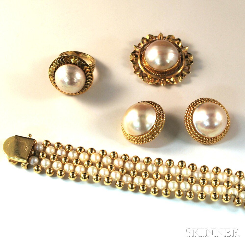 Appraisal: Small Group of kt Gold and Pearl Jewelry a gold