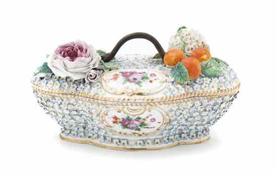 Appraisal: A Bavarian Porcelain Lidded Flower Basket the handled lid having