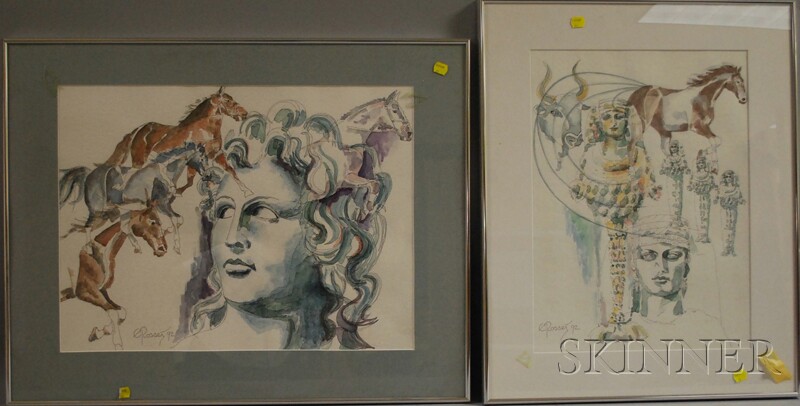 Appraisal: Continental School th Century Three Framed Watercolors Each signed C