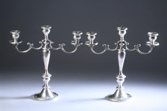 Appraisal: PAIR GORHAM STERLING SILVER THREE-LIGHT CANDELABRA Melrose pattern Weighted -