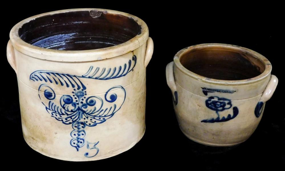 Appraisal: Two salt-glazed stoneware crocks American th C both with cobalt