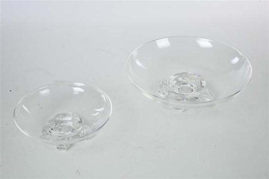 Appraisal: TWO CRYSTAL BOWLS Both signed Steuben with four scrolled feet