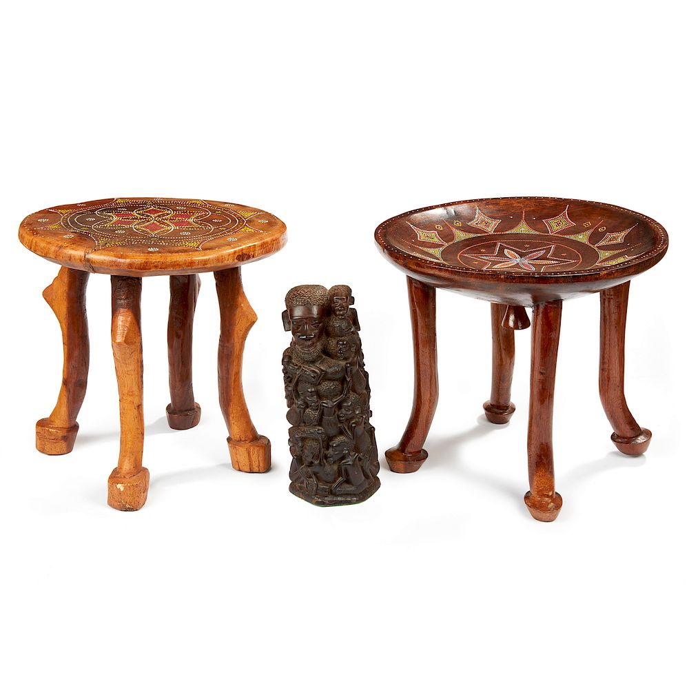 Appraisal: Two Kisii Lake Victoria Kenya Stools and Makonde Tanzania Ebony