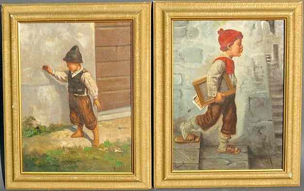 Appraisal: Pair of oil on canvas paintings of young boys one