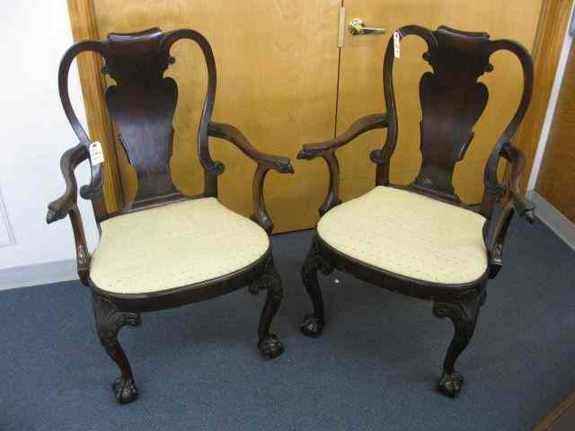 Appraisal: Pair of Period Irish Chippendale Chairs carved bird head on