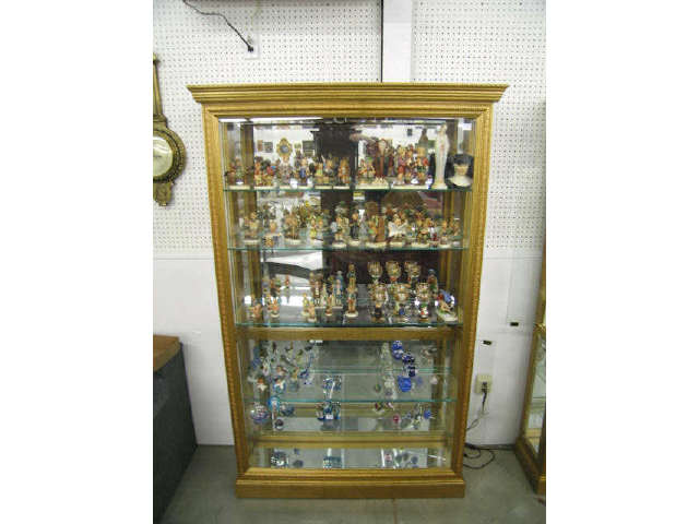 Appraisal: Fine Display Cabinet gold finish mirrored back glass shelves lights