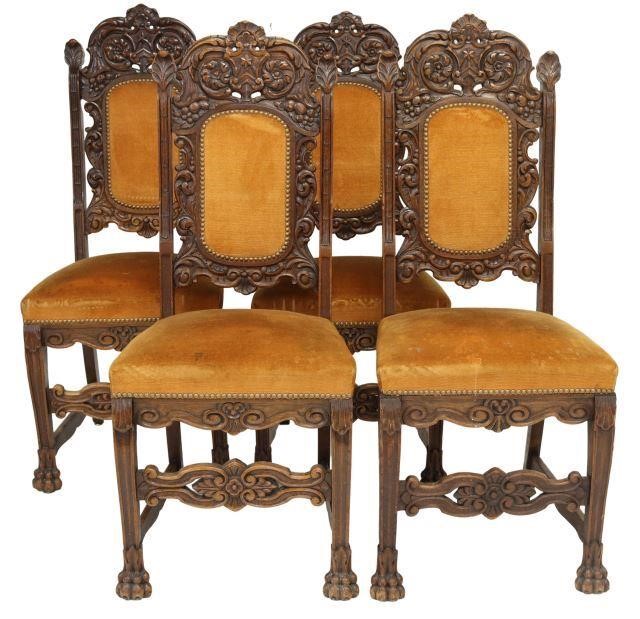 Appraisal: lot of French oak side chairs late th c foliate-carved