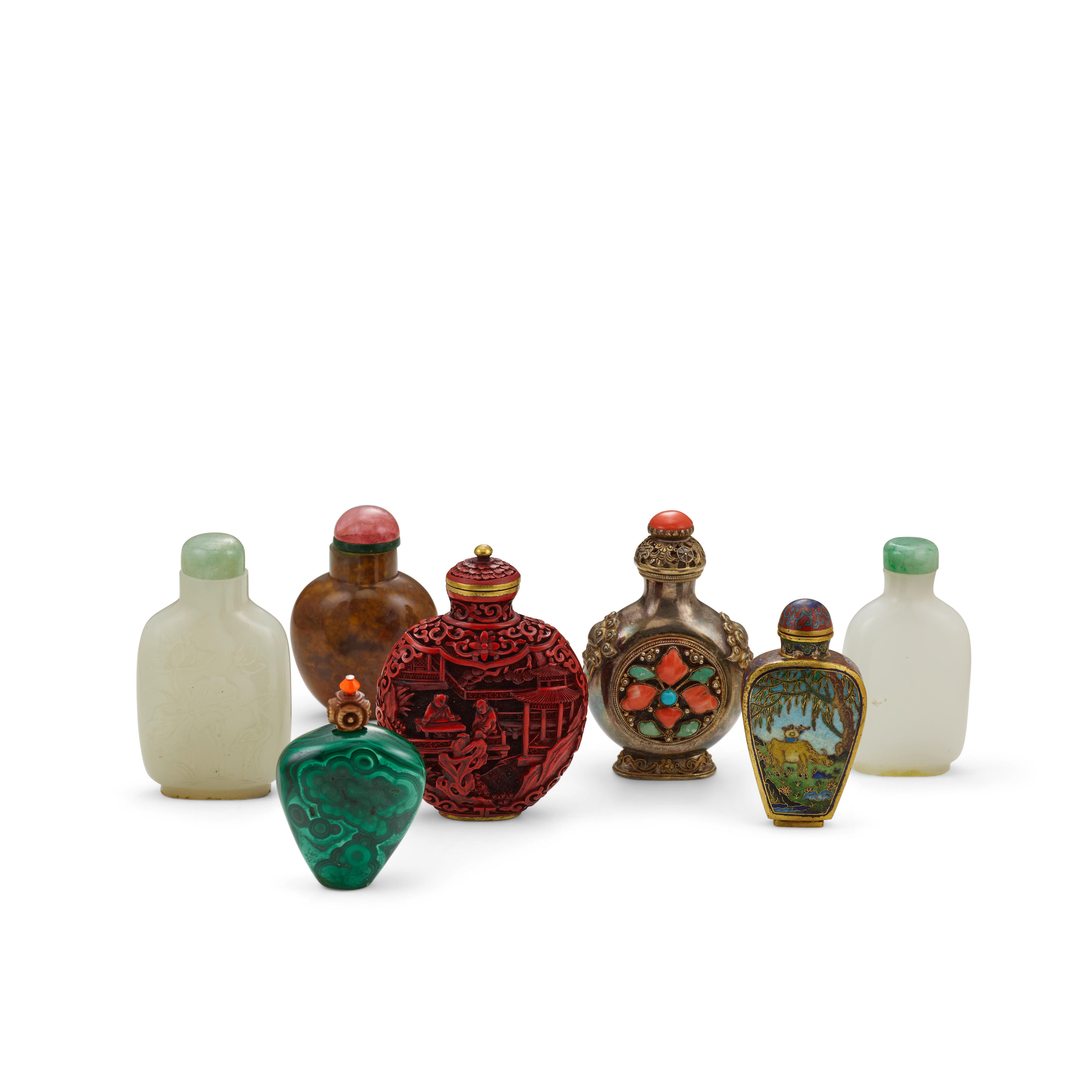 Appraisal: A GROUP OF SEVEN SNUFF BOTTLES Late th th century