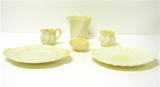 Appraisal: Belleek six pieces green mark cake plate with raised shell