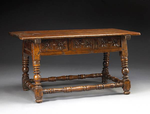 Appraisal: A Spanish Baroque walnut and oak library table late th