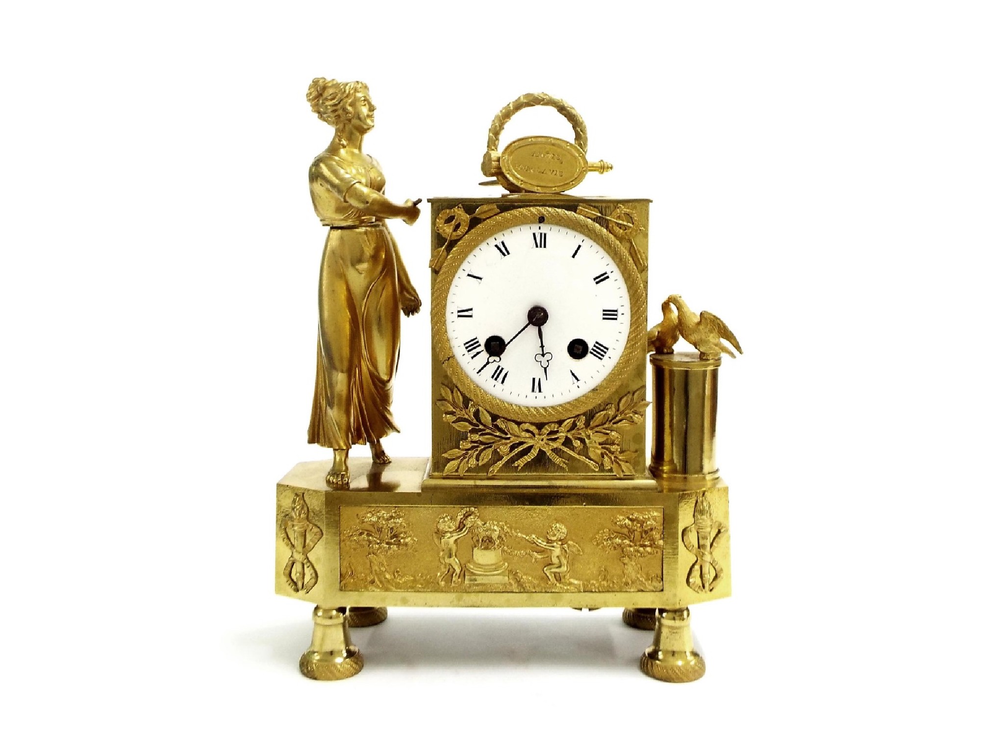 Appraisal: French ormolu figural two train mantel clock the Japy Freres