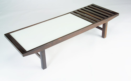 Appraisal: BRAZILIAN Solid jacaranda long bench with one slatted end flanking