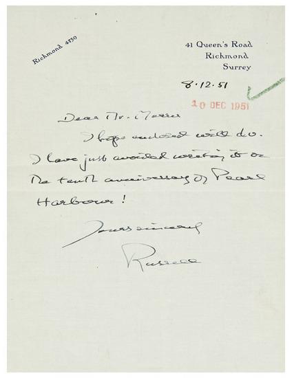 Appraisal: RUSSELL Bertrand - Group of signatures Surrey December Autograph letter