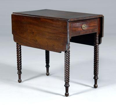 Appraisal: American Federal Pembroke table mahogany with poplar secondary dovetailed drawer