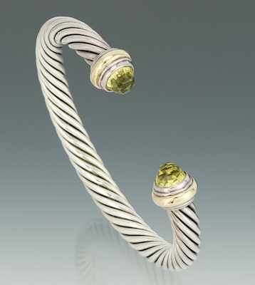 Appraisal: A David Yurman Sterling Silver Gold and Peridot Cable Bracelet