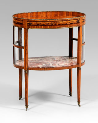 Appraisal: Louis XVI style satinwood inlaid oval table inlaid-fan top with