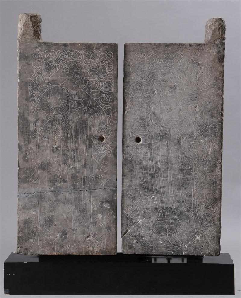 Appraisal: PAIR OF CHINESE STONE DOORS Each store incised with a