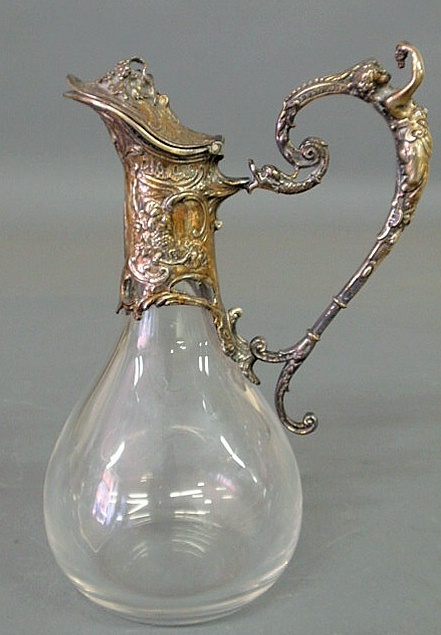 Appraisal: Art Deco silver and crystal wine ewer the base signed