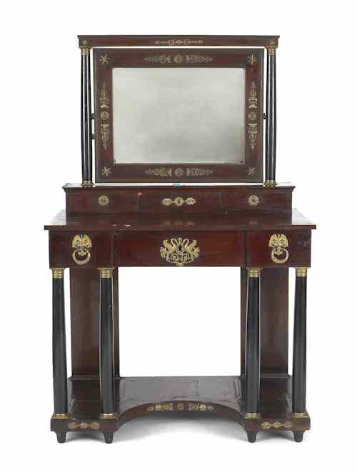 Appraisal: French Empire mahogany dressing table early th c with mirror