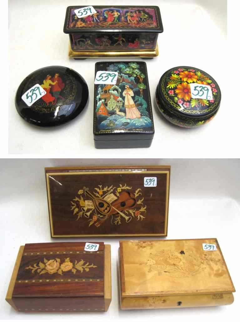 Appraisal: SEVEN PIECE COLLECTION OF MUSIC JEWELRY BOXES Italian music and