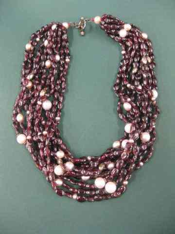 Appraisal: Garnet Pearl Necklace ten strands of rich garnets and pearls