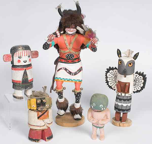 Appraisal: Southwestern Style Dolls and Hopi Katsina lot of sizes range