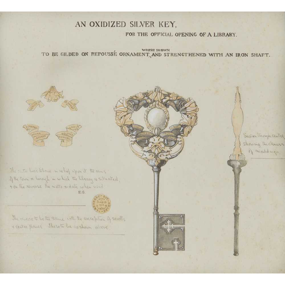 Appraisal: SOUTH KENSINGTON SCHOOL DESIGN FOR A CEREMONIAL KEY CIRCA pencil