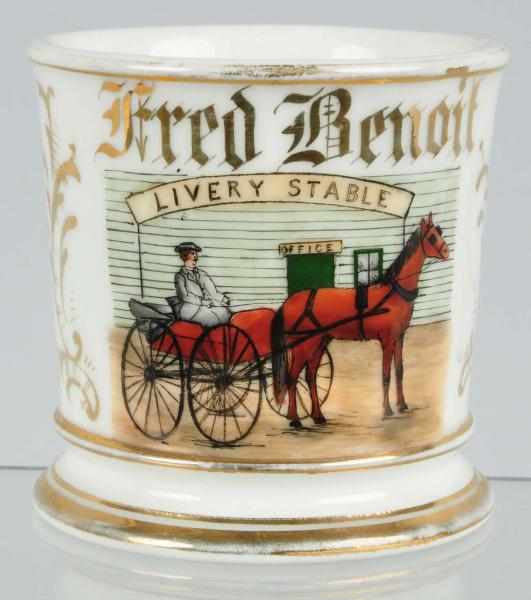 Appraisal: Livery Stable Shaving Mug Description Beautiful image of horse-drawn wagon