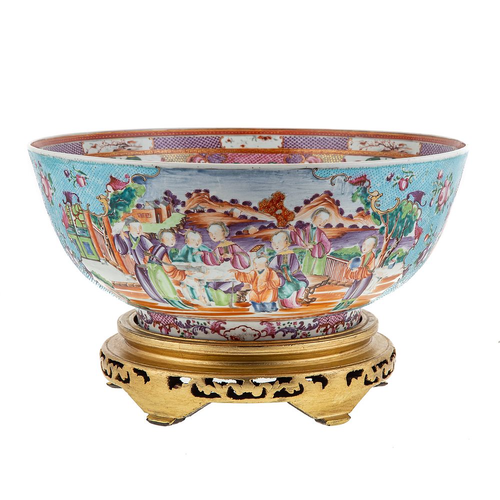 Appraisal: Large Mandarin Palette Turquoise Punch Bowl Circa the finest punch