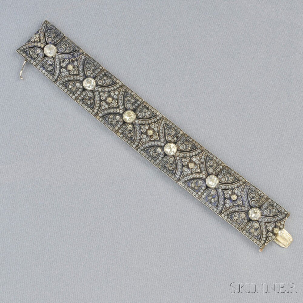 Appraisal: Art Deco Plique-a-Jour Enamel and Paste Bracelet the wide strap