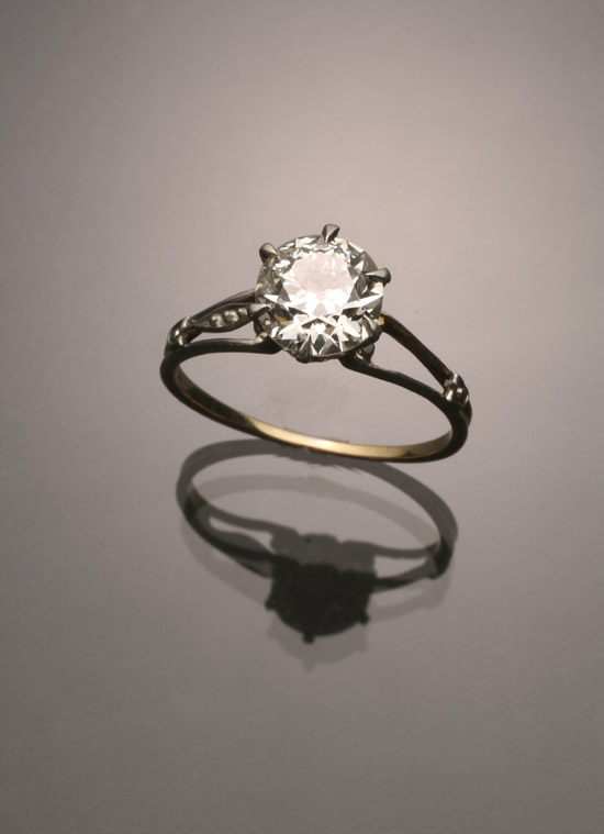 Appraisal: Art Deco -Karat Yellow-Gold and Platinum Solitaire Diamond Ring Circa