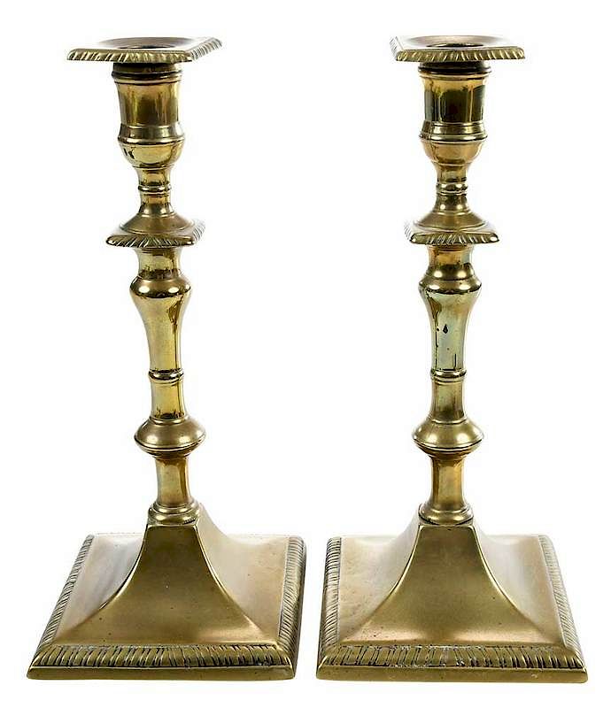 Appraisal: Pair of George II Brass Candlesticks British th century square