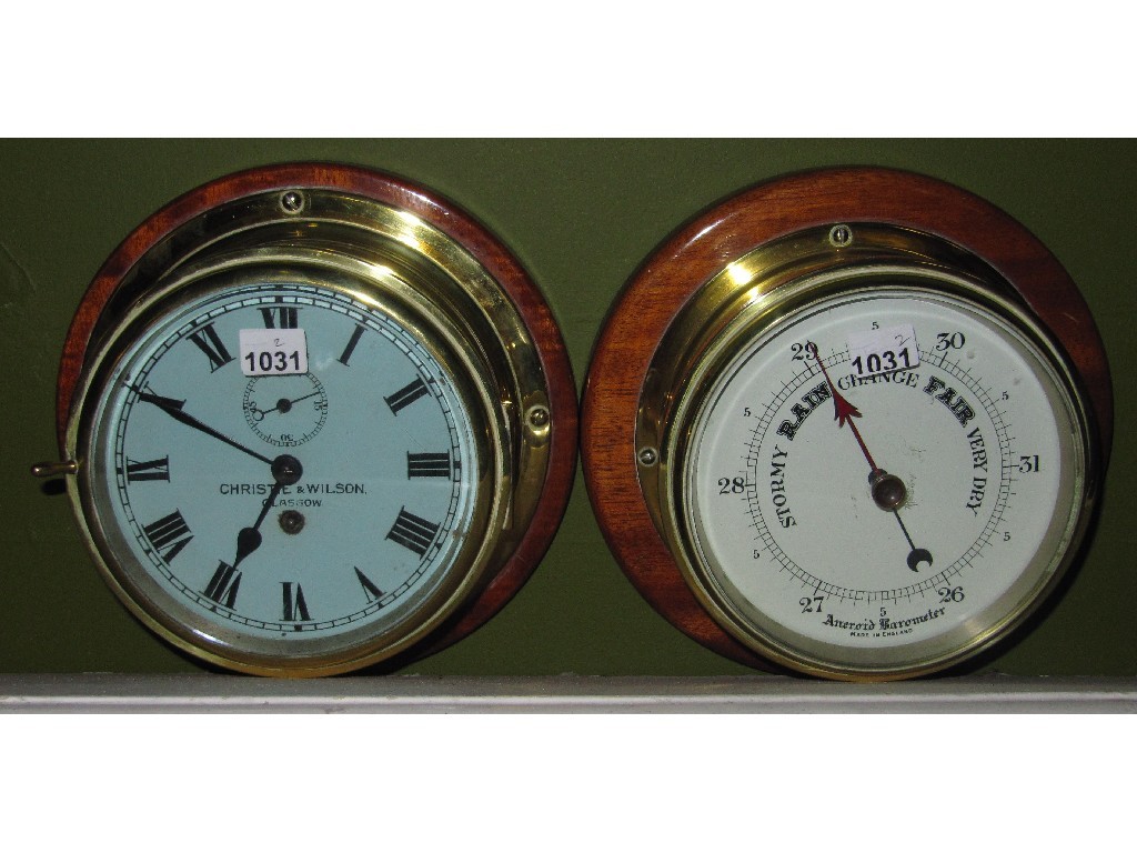 Appraisal: Ship's brass mounted wall clock and barometer