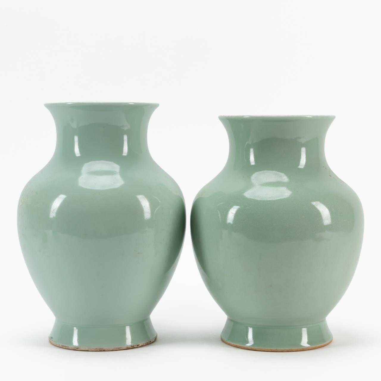 Appraisal: PAIR OF CHINESE CELADON PORCELAIN VASES Pair of Chinese celadon