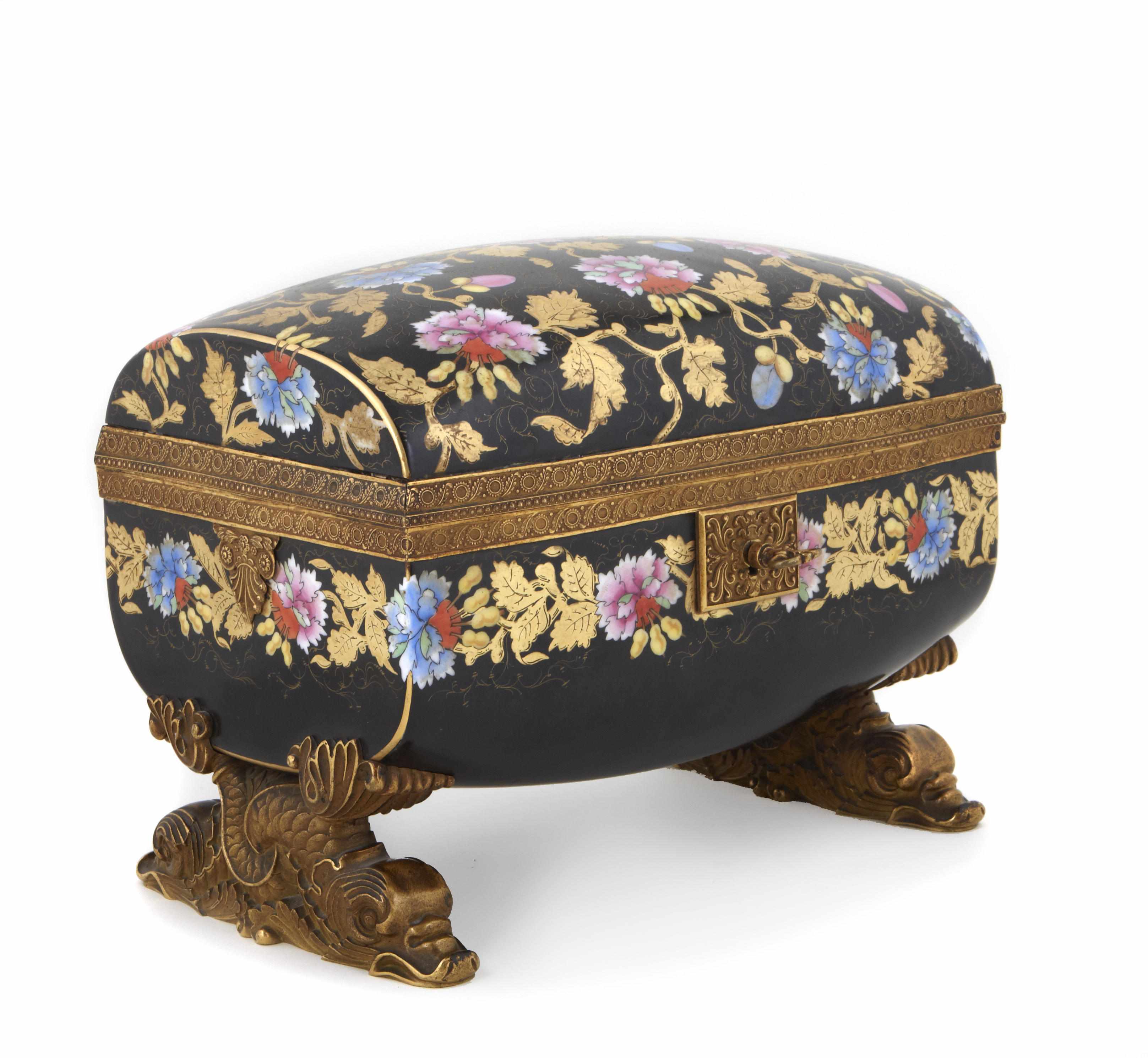 Appraisal: A French gilt bronze mounted porcelain covered box height in