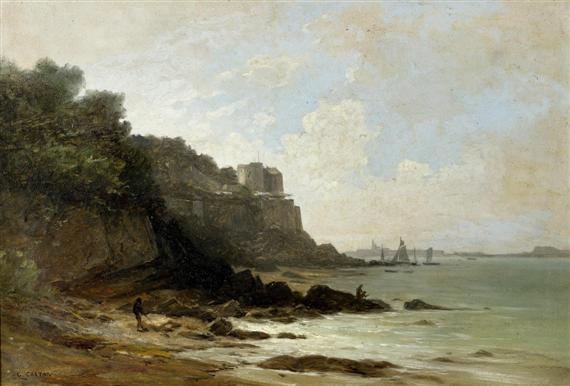 Appraisal: CASTAN GUSTAVE EUGENE Geneva - Crozant Coastal cliff Oil on