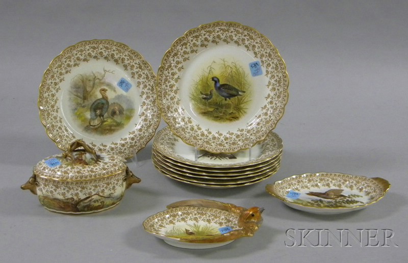 Appraisal: Eleven-piece Royal Worcester Gilt Transfer and Hand-painted Game and Landscape