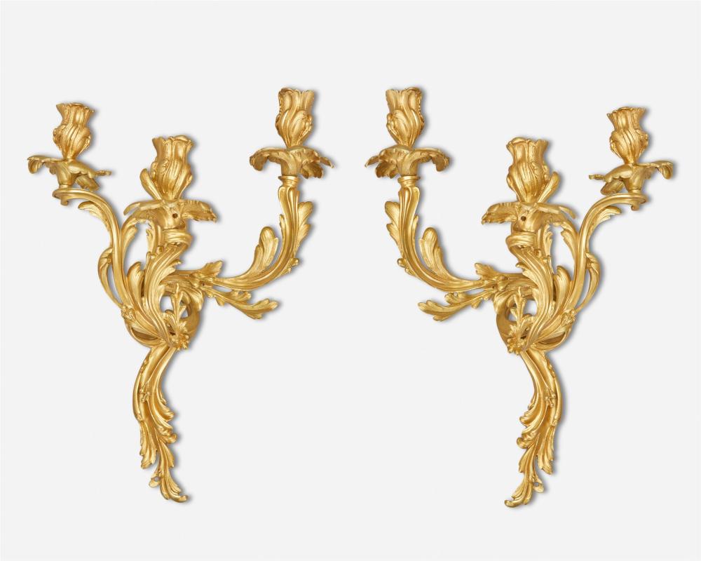 Appraisal: A pair of French Louis XV-style gilt-bronze wall sconces Late