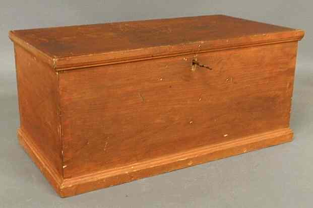 Appraisal: Miniature pine blanket chest c with old red wash dovetailed