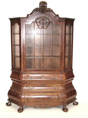 Appraisal: A Dutch style burr walnut display cabinet th century the