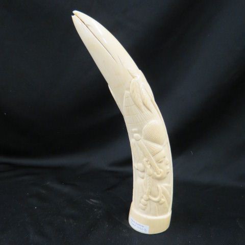 Appraisal: African Tribal Carved Ivory Tusk depicts tribal women long natural