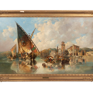 Appraisal: Continental School th Century Boats on an Italian Canal oil