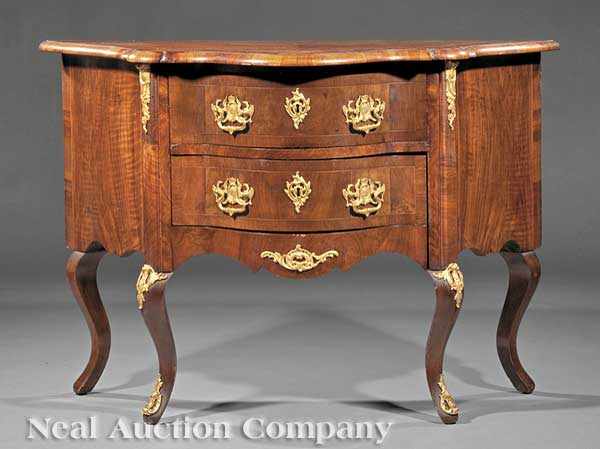 Appraisal: An Antique Continental Inlaid Walnut Bronze Dor Mounted Serpentine Commode